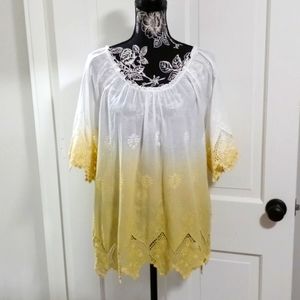 🆕️ 💛Mystree💛 - Ombre Yellow/White Eyelet Peasant Top